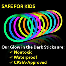 Load image into Gallery viewer, Party Glow Sticks Bulk Party Favors 100pk - 8" Glow in the Dark Party Supplies, Light Sticks for Neon Party Glow Necklaces and Bracelets for Kids or Adults