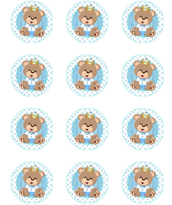 Cute Baby Boy Prince Bear Baby Shower Edible CupCake Toppers Cake