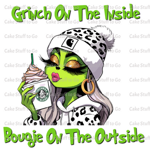 Christmas Female Grinch Bougie on the Outside Edible Cake Topper