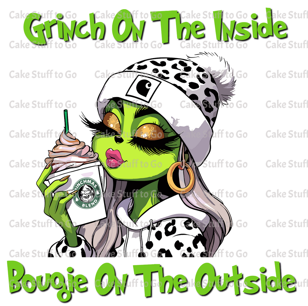 Christmas Female Grinch Bougie on the Outside Edible Cake Topper