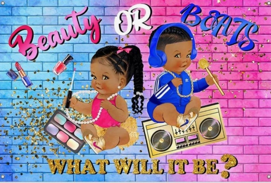 Beauty or Beats Hip Hop Gender Reveal Baby Shower Edible Cake topper
