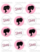 Load image into Gallery viewer, Barbie Silhouette Head Black/Ethnic or White Edible CupCake Toppers