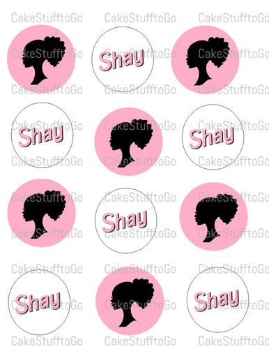 Barbie Silhouette Head Black/Ethnic or White Edible CupCake Toppers