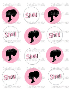 Barbie Silhouette Head Black/Ethnic or White Edible CupCake Toppers