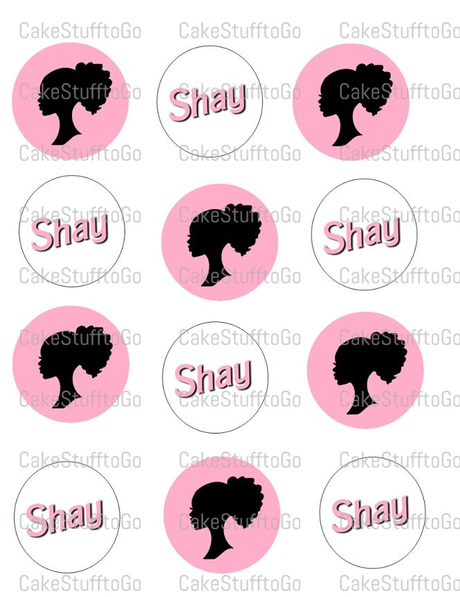 Barbie Silhouette Head Black/Ethnic or White Edible CupCake Toppers