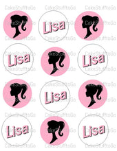 Load image into Gallery viewer, Barbie Silhouette Head Black/Ethnic or White Edible CupCake Toppers