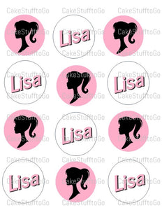 Barbie Silhouette Head Black/Ethnic or White Edible CupCake Toppers