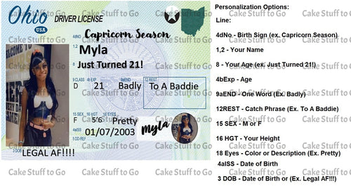 Your State Drivers License Edible Cake Topper Image Decoration