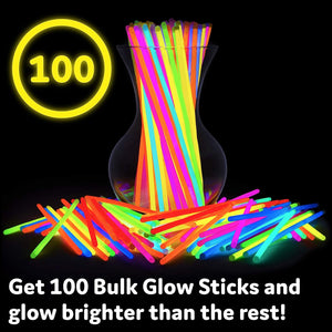 Party Glow Sticks Bulk Party Favors 100pk - 8" Glow in the Dark Party Supplies, Light Sticks for Neon Party Glow Necklaces and Bracelets for Kids or Adults