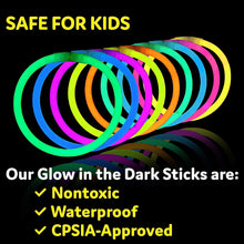 Load image into Gallery viewer, Party Glow Sticks Bulk Party Favors 100pk - 8&quot; Glow in the Dark Party Supplies, Light Sticks for Neon Party Glow Necklaces and Bracelets for Kids or Adults