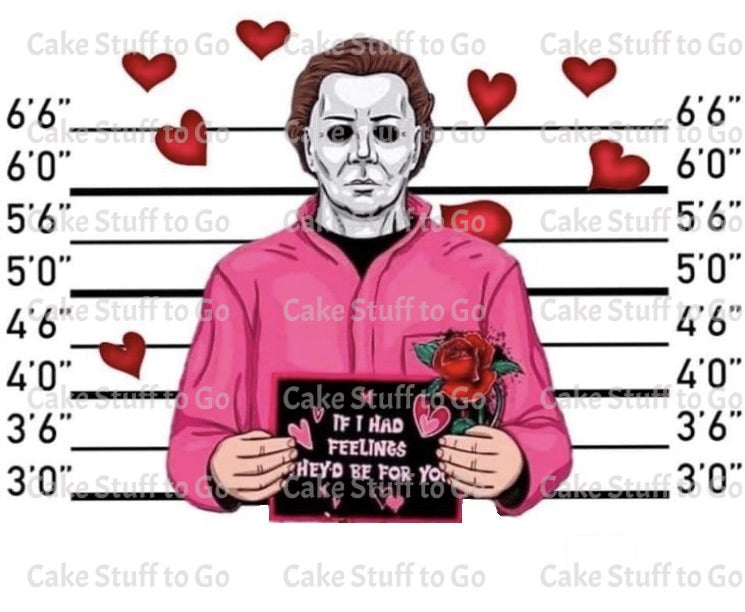 Valentine Day Michael Myers Arrest Photo Edible Cake Topper