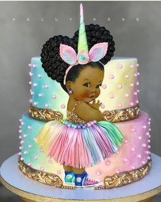 Baby Girl Unicorn  Edible Cake Topper Ethnic/Black Ballerina