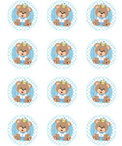 Cute Baby Boy Prince Bear Baby Shower Edible CupCake Toppers