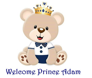 Cute Baby Boy Prince Bear Baby Shower Edible Cake Topper