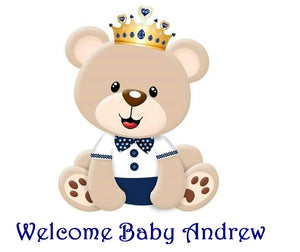 Cute Baby Boy Prince Bear Baby Shower Edible Cake Topper