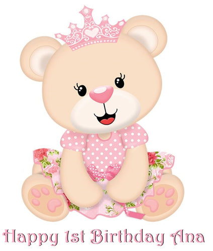 Cute Baby Girl Princess Bear  Edible Cake Topper