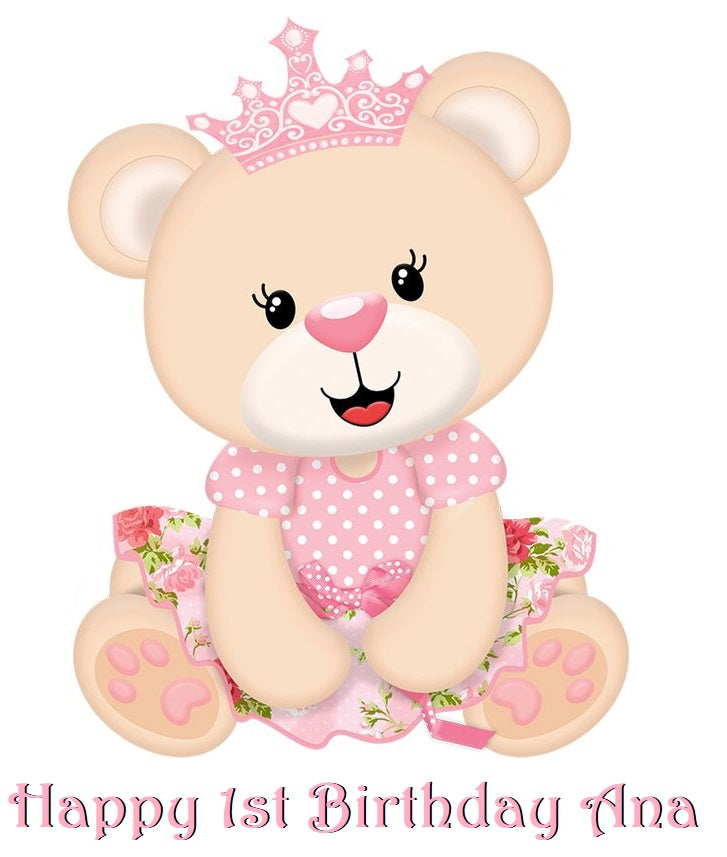 Cute Baby Girl Princess Bear  Edible Cake Topper