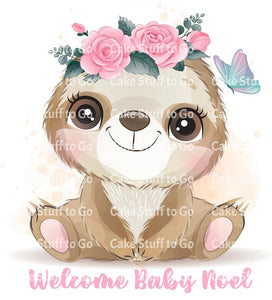 Baby Girl Sloth Baby Shower Edible Cake Topper Image Decoration