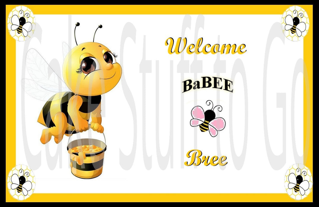 Bee Baby Shower Boy or Girl Edible Cake Topper Image