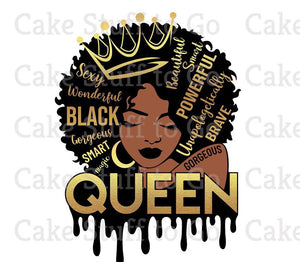 Queen Diva Ethnic/Black with Inspring Words Edible Cake Topper Image