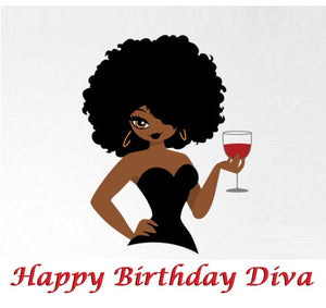 Diva Ethnic/Black with Drink Edible Cake Topper Image