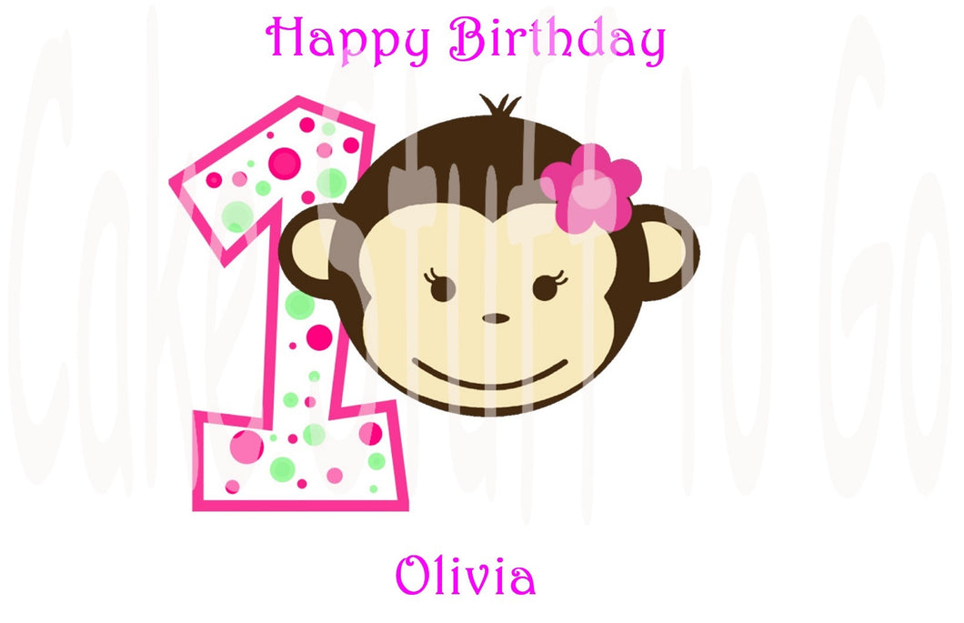 Mod Monkey Girl 1st Birthday Edible Cake Topper