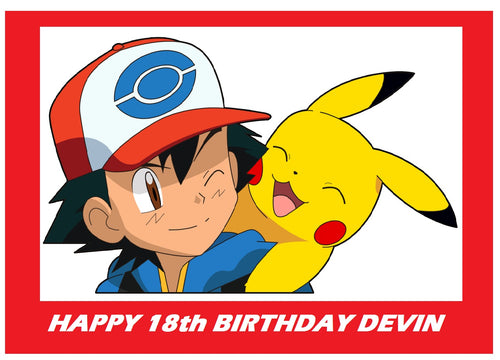 Pokemon Ash and Pikachu Edible Cake Topper