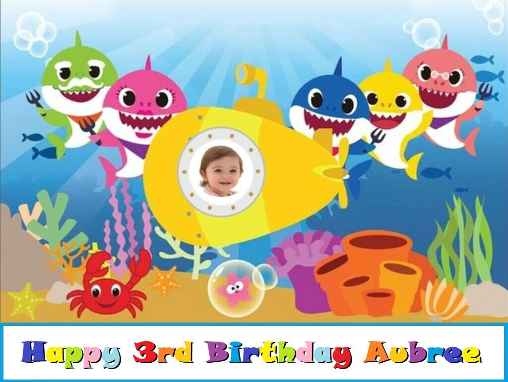 Baby Shark Edible Cake Topper Add Your Child Picture in Submarine