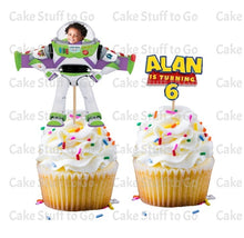 Load image into Gallery viewer, Toy Story Buzz Lightyear Cupcake Topper Decorations w/ Your Photo