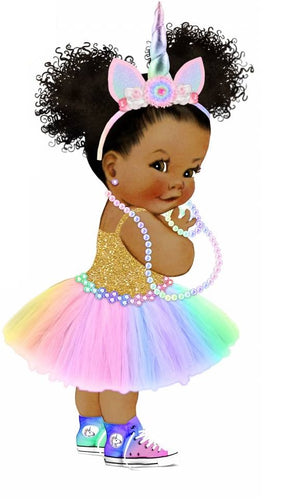 Baby Girl Unicorn  Edible Cake Topper Ethnic/Black Ballerina
