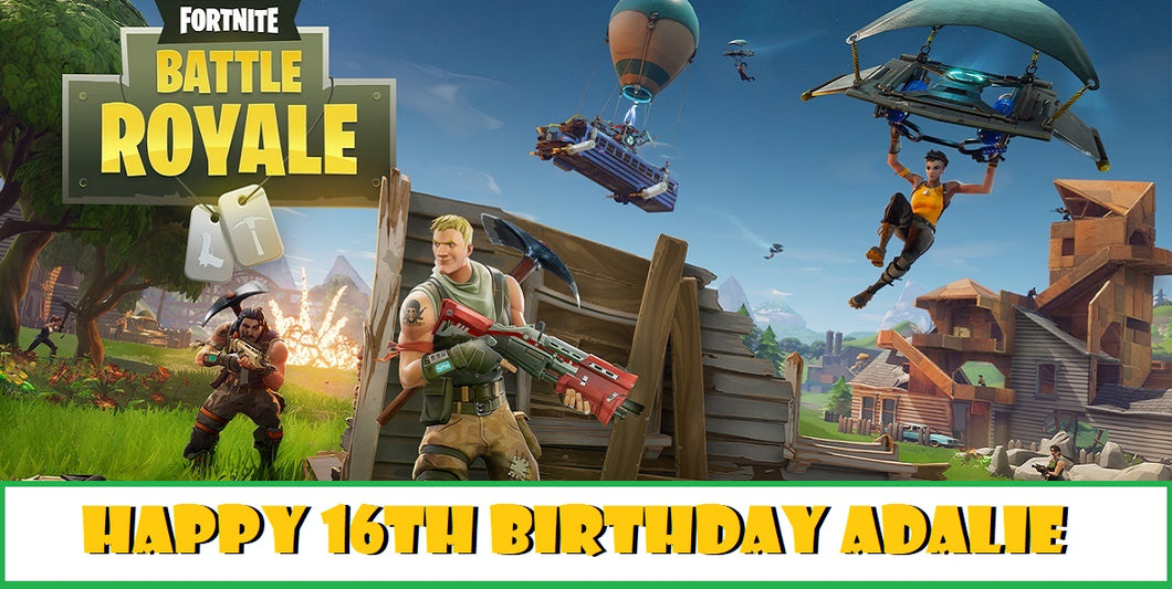 Fortnite Battle Royale Happy Birthday Personalize Edible Cake Topper Image  abpid51014