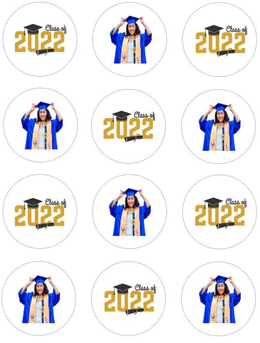 Graduation Class of 2022 Graduate edible Cupcake topper w/ Photo