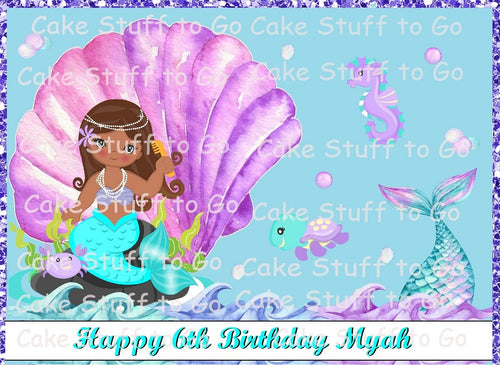 Mermaid Black/Ethnic Edible Cake Topper Image Decoration