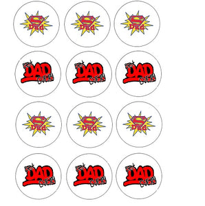 Father's Day Super Dad Logo Best Dad Ever Edible Cup Cake Topper Image