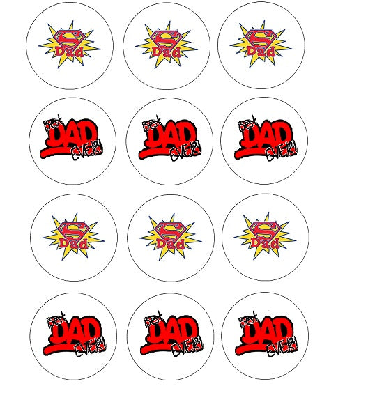 Father's Day Super Dad Logo Best Dad Ever Edible Cup Cake Topper Image