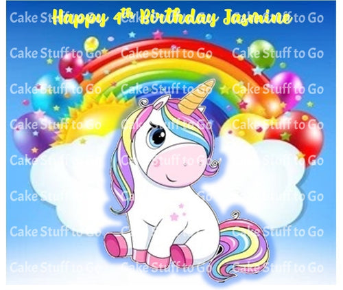 Cute Unicorn w/ Rainbow  Edible Cake Topper
