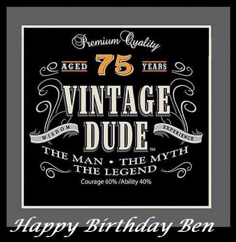 Vintage Dude 40 50 60 75 Edible Cake Topper