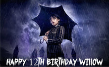 Load image into Gallery viewer, Wednesday Addams Rain Edible Cake Topper Image Decoration