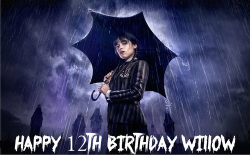 Wednesday Addams Rain Edible Cake Topper Image Decoration