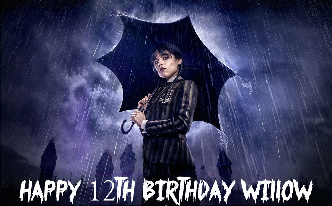 Wednesday Addams Rain Edible Cake Topper Image Decoration